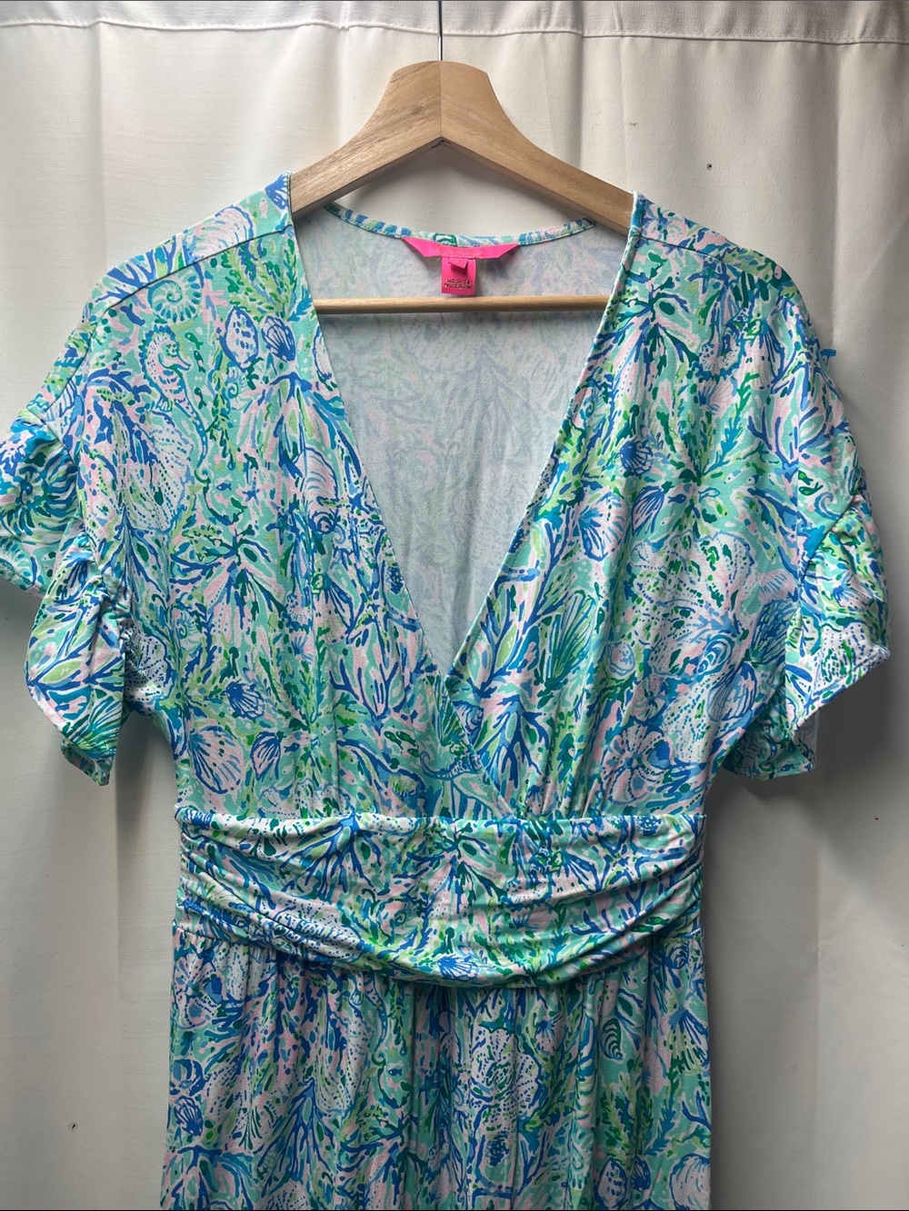 Lilly Pulitzer Pastel Floral V-Neck Midi Dress in Blue, Pink, Green - Picture 3 of 6